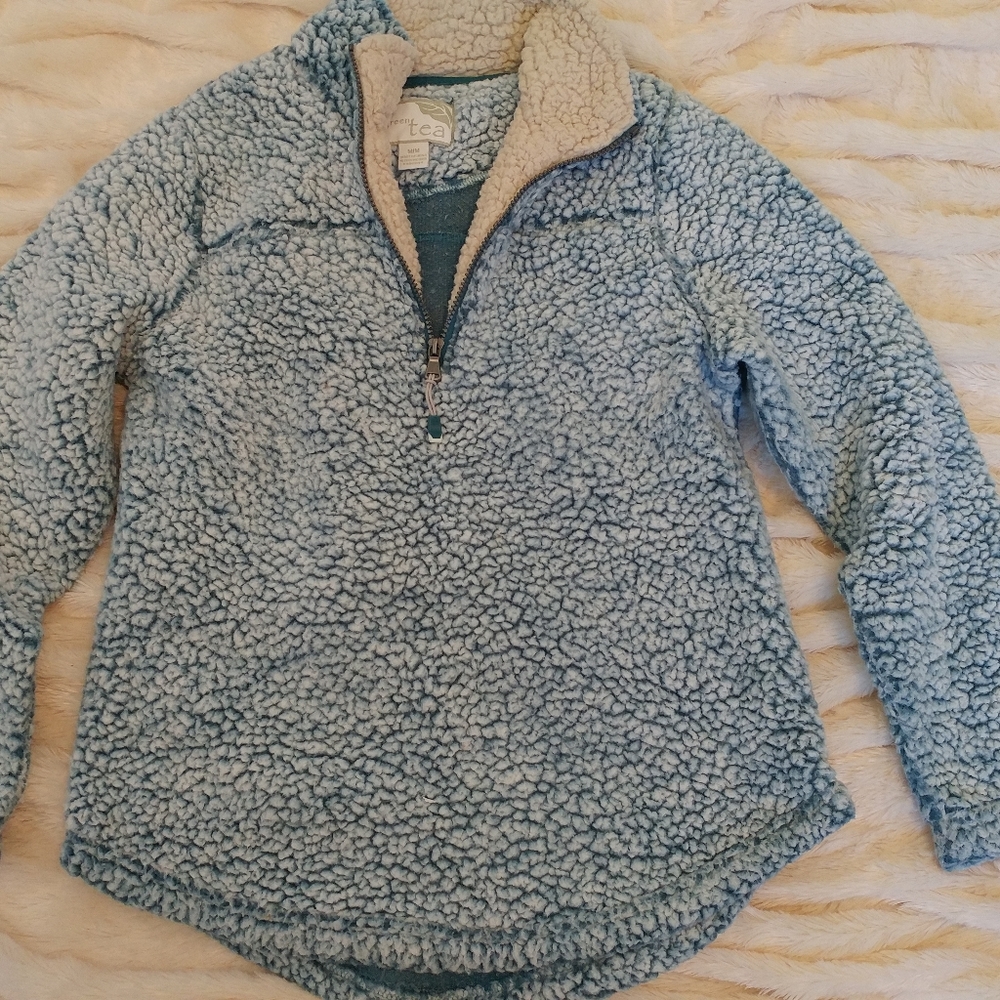 Blue and cream Sherpa pullover